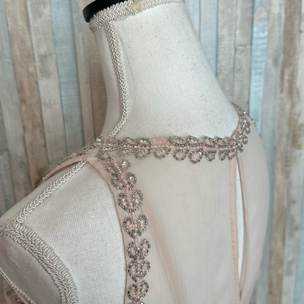 Adrianna Papell 2 Blush Embellished Beaded Bodice Chiffon Flared Dress Bhldn - Picture 8 of 9